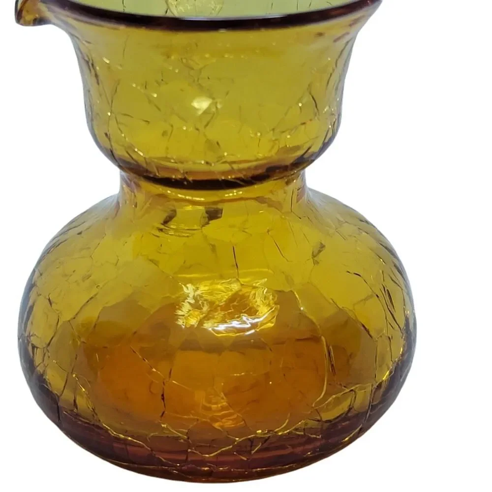 Vintage Amber Gold Crackle‎ Glass Creamer Pitcher Jug 3